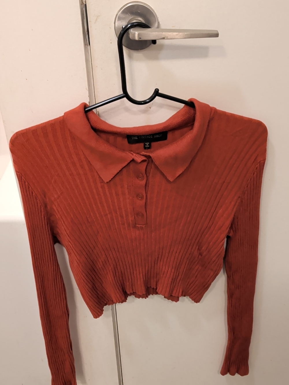 The Vintage Shop Women’s Rust Ribbed Polo Crop Top
